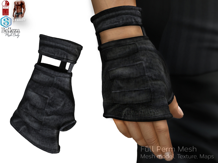 Full Perm Mesh Men's Fingerless Glove for right hand only (for Slink Male, Belleza Jake, Signature Gianni