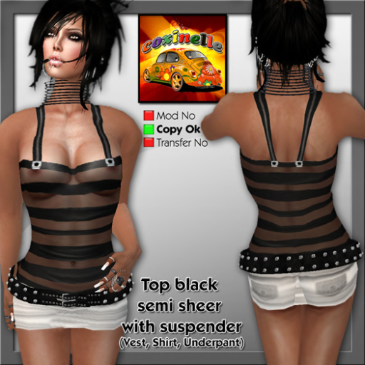Coxi - Top Black Semi Sheer + Suspender