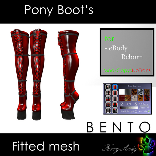 Second Life Marketplace - DEMO - Furry Andy - Pony Boots for eBody Reborn