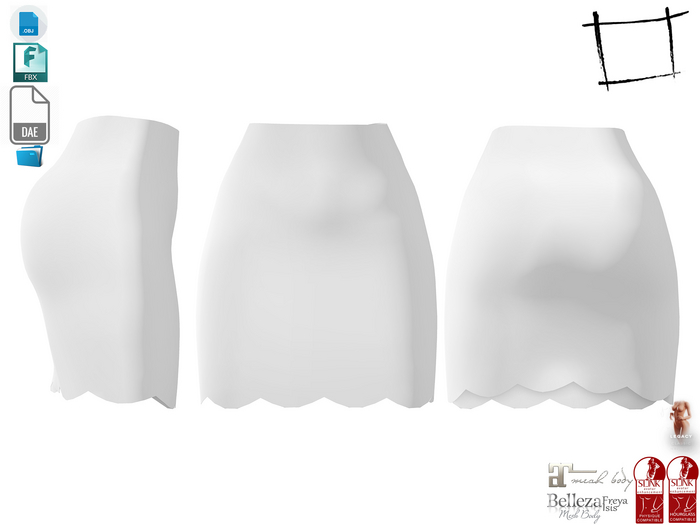 Dae Obj FBX For Scallops Bottom Mini Skirt Maitreya, Slink (Physique,Hourglass), Belleza, Legacy