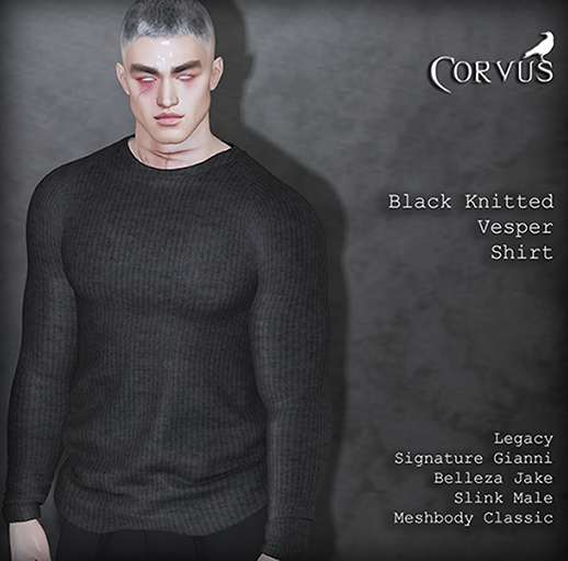 Corvus : Black Knitted Vesper Shirt