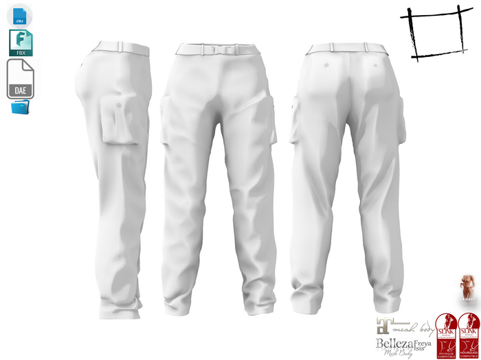 Dae Obj FBX For Female Cargo Pants With Belt Maitreya, Slink (Physique,Hourglass), Belleza, Legacy