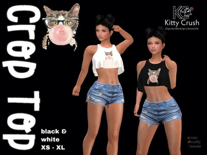 Kitty Crush - crop top  black + white 