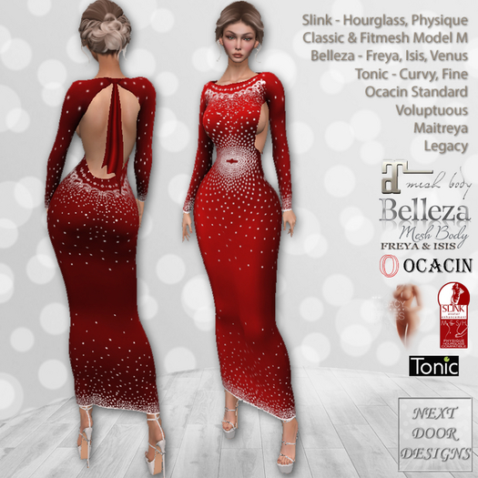 Celebrate Gown Red: Belleza Venus Isis Freya, Maitreya, Legacy, Slink Hourglass Physique, Tonic Curvy Fine, Ocacin