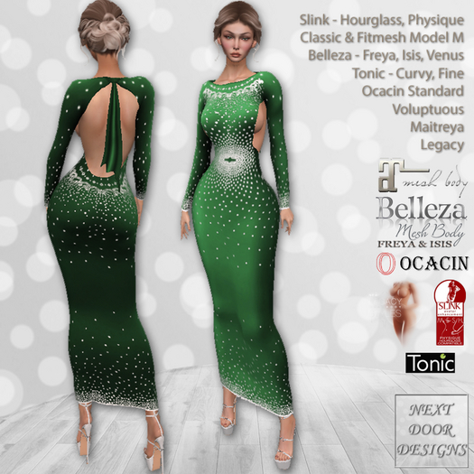 Celebrate Gown Green: Belleza Venus Isis Freya, Maitreya, Legacy, Slink Hourglass Physique, Tonic Curvy Fine, Ocacin