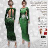Celebrate Gown Green: Belleza Venus Isis Freya, Maitreya, Legacy, Slink Hourglass Physique, Tonic Curvy Fine, Ocacin