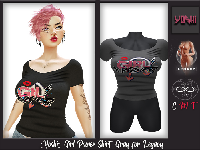.::Yoshi::. Girl Power Shirt Gray  - Legacy