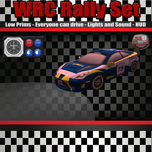 SLD Racing System - WRC Rally Car Model 2 + HUD - Low Prims - Lights Sounds Public Drive 