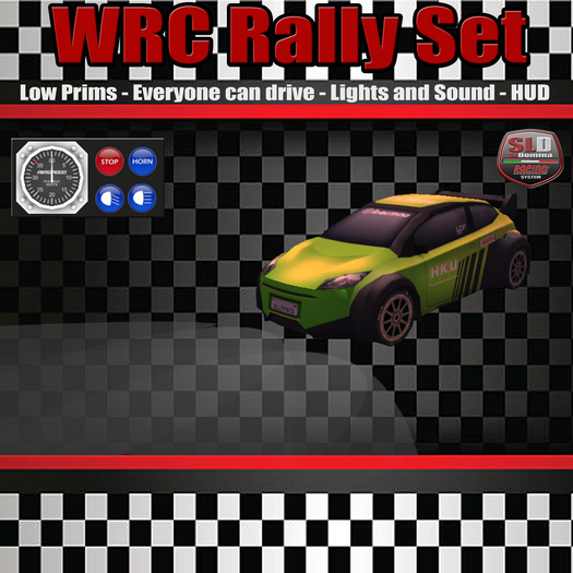SLD Racing System - WRC Rally Car Model 4 + HUD - Low Prims - Lights Sounds Public Drive 