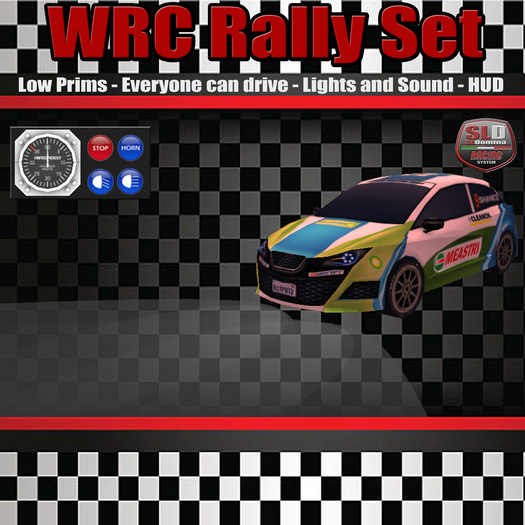 SLD Racing System - WRC Rally Car Model 10 + HUD - Low Prims - Lights Sounds Public Drive 