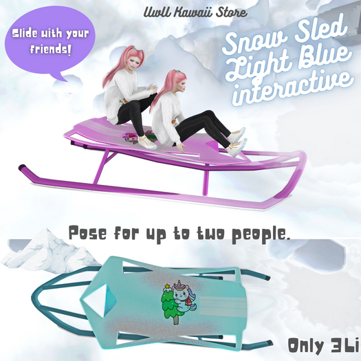Snow Sled Light Blue interactive- UwU Kawaii Store