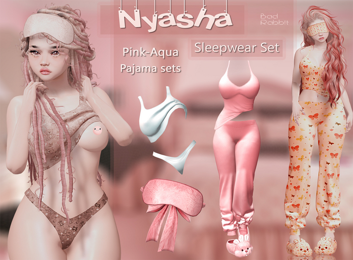 .:Bad Rabbit:. Nyasha Sleepwear Set Pink-Aqua