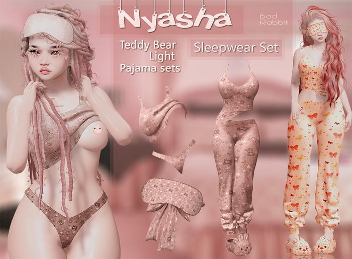 .:Bad Rabbit:. Nyasha Sleepwear Set Teddy Bear Light