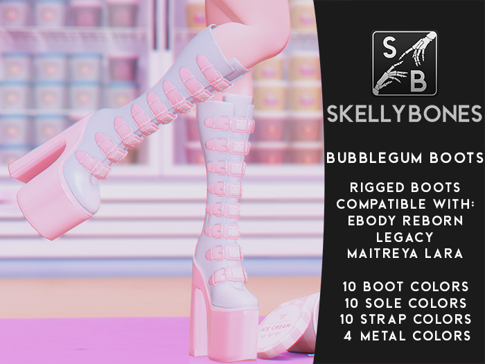 Skellybones -- Bubblegum Boots for eBody Reborn, Legacy and Maitreya Lara