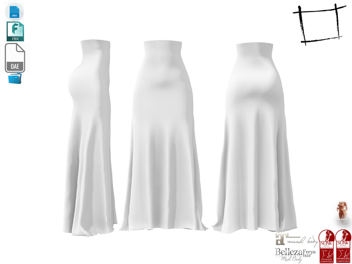 Dae Obj FBX For High Waist Long Skirt Maitreya, Slink (Physique,Hourglass), Belleza, Legacy