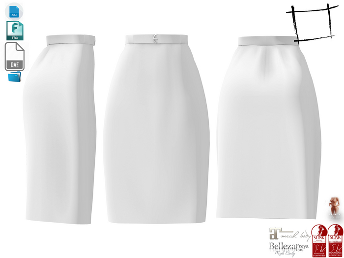 Dae Obj FBX For Female Knee Length Skirt With Belt Maitreya,Slink (Physique,Hourglass), Belleza, Legacy