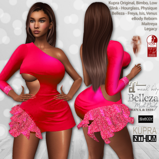 Party Dress Crimson: Belleza Venus Isis Freya, Kupra, eBody, Maitreya, Legacy, Slink Hourglass Physique, Tonic Curvy Fin