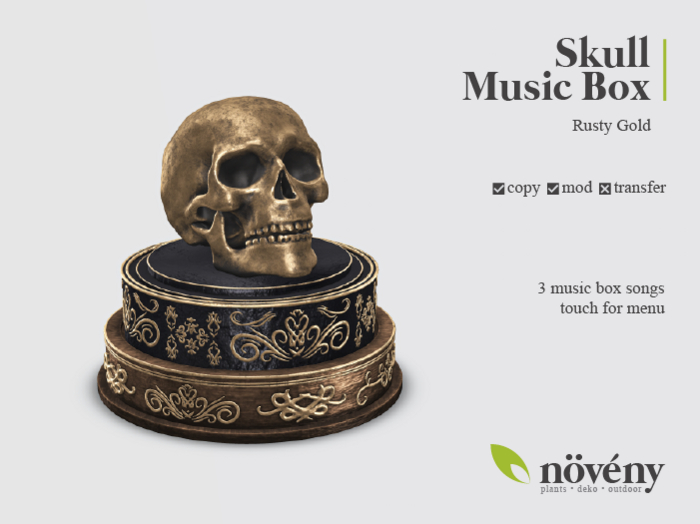 Noveny - Skull Music Box - Rusty Gold