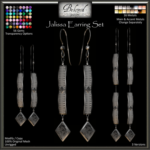 Beloved Jewelry : Jalissa Earrings Set (Texture Change Metals) Silver, Gold, 3 Versions, Diamond, Gemstone