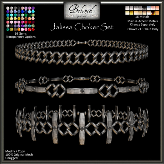 Beloved Jewelry : Jalissa Choker Set (Texture Change Metals) Silver, Gold, 3 Versions, Diamond, Gemstone