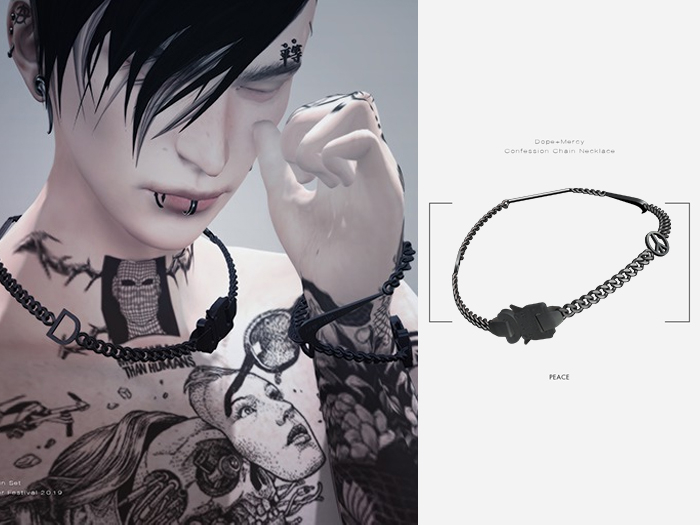 [Dope+Mercy]Confession Chain Necklace__peace(Black)ADD
