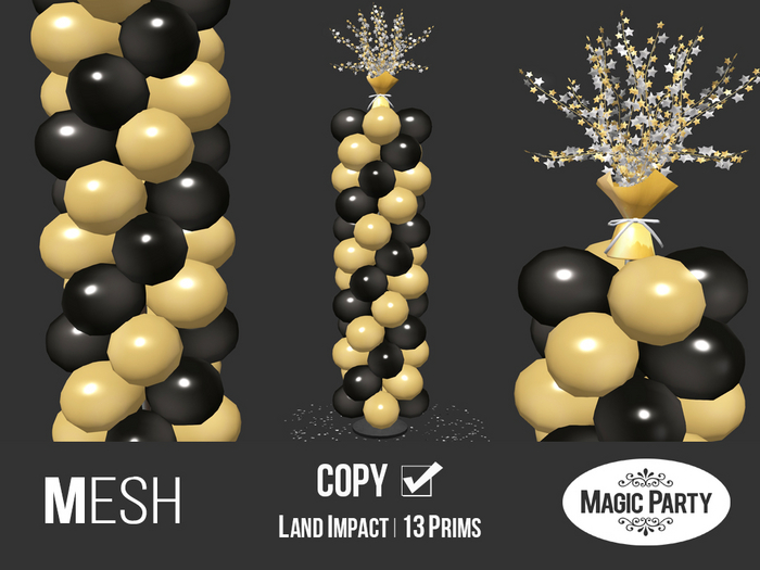 HNY Column Balloon [Golden/Black] - New Years