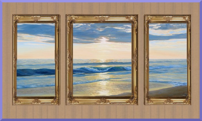 3 Piece Beach Painting - Gold Frame