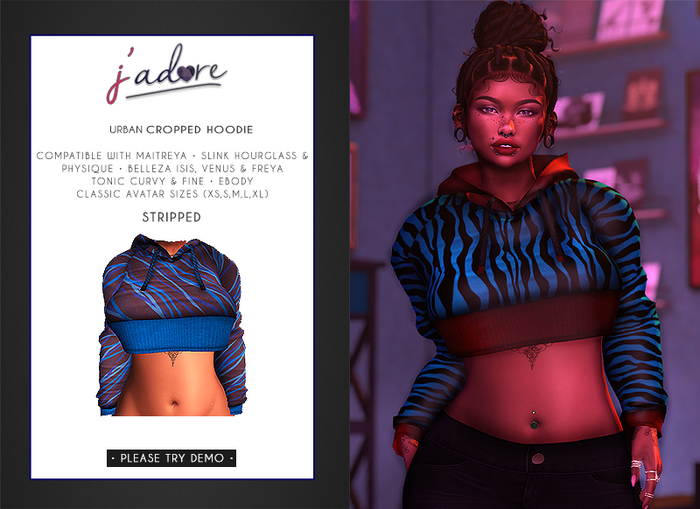 [J'Adore] Urban Cropped Hoodie - Stripped