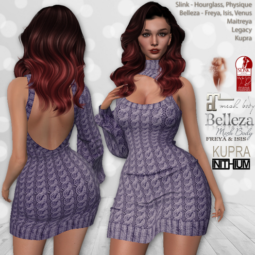 Sweater Dress Purple: Belleza Venus Isis Freya, Kupra, Maitreya, Legacy, Slink Hourglass Physique