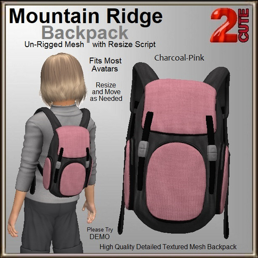 Mountain Ridge Backpack [2cute] Charcoal-Pink