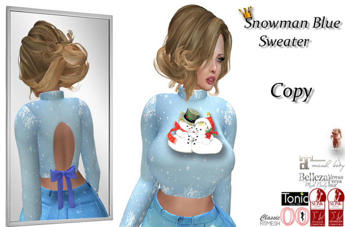  Snowman Blue Sweater Top