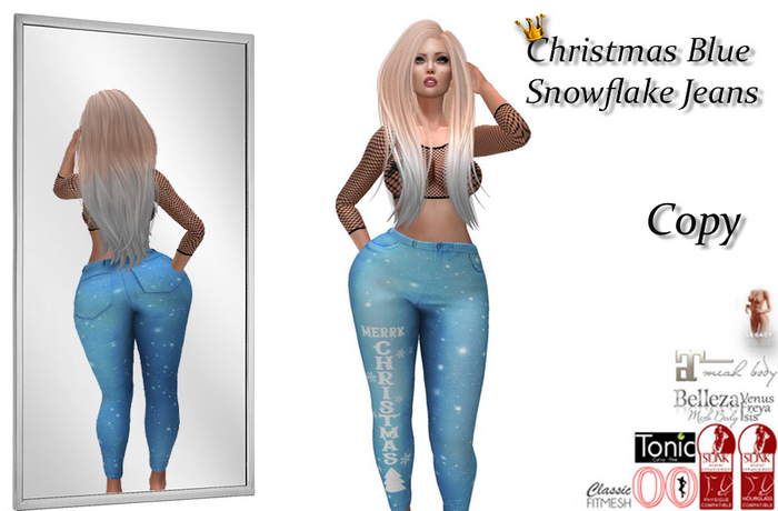 Christmas Blue Snowflake Jeans