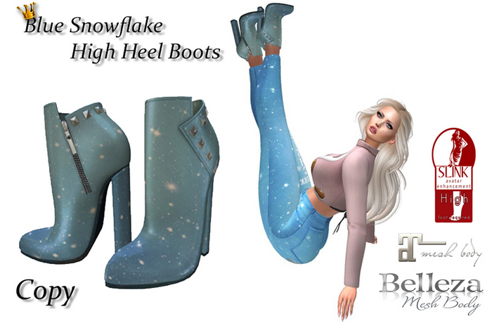 Blue Snowflake High Heel Boots