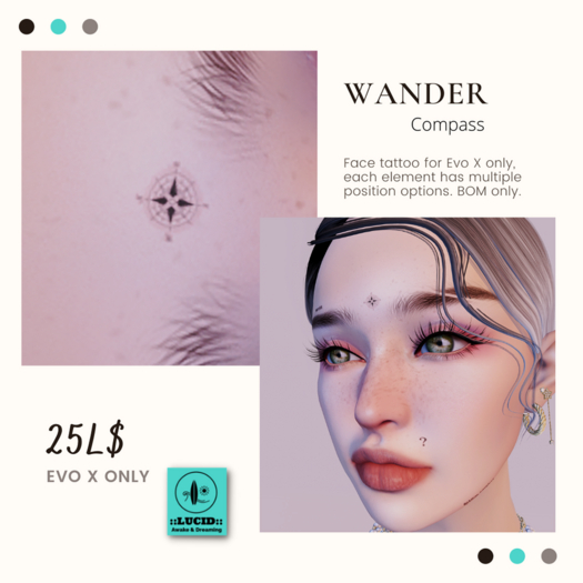 ::Lucid:: Wander - Compass Face Tattoos