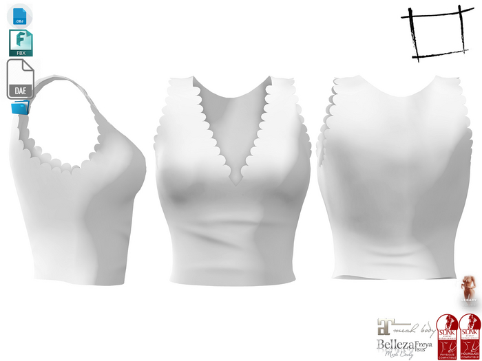 Dae Obj FBX For Scallop Edges Sleeveless Female Top Maitreya, Slink, Belleza (Isis,Freya), Legacy