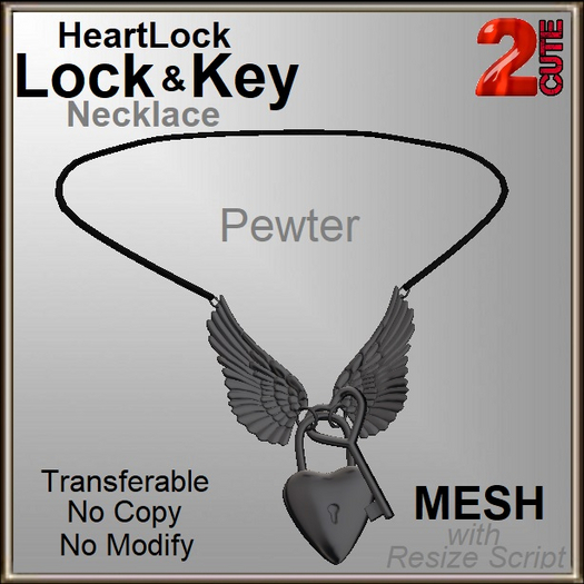 2cute HeartLock Lock & Key Pewter Necklace