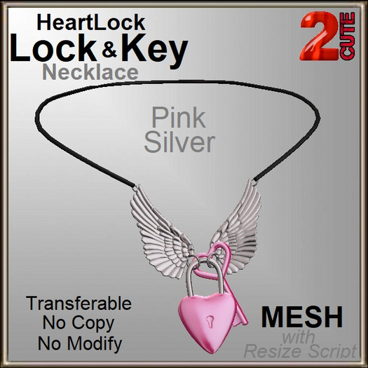 2cute HeartLock Lock & Key Pink Silver Necklace