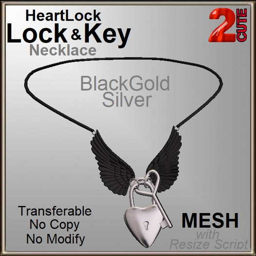 2cute HeartLock Lock & Key BlackGold-Silver Necklace