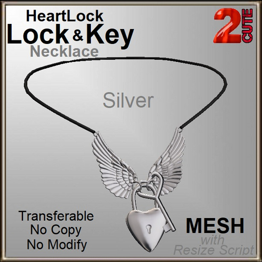 2cute HeartLock Lock & Key Silver Necklace