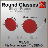 2cute Round Glasses -Silver /Red Lense