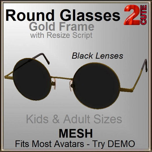 2cute Round Glasses -Gold /Black Lense