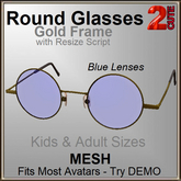 2cute Round Glasses -Gold /Blue Lense