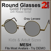 2cute Round Glasses -Gold /Gray Lense