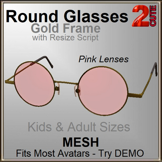 2cute Round Glasses -Gold /Pink Lense