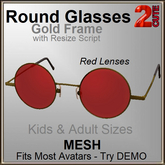 2cute Round Glasses -Gold /Red Lense