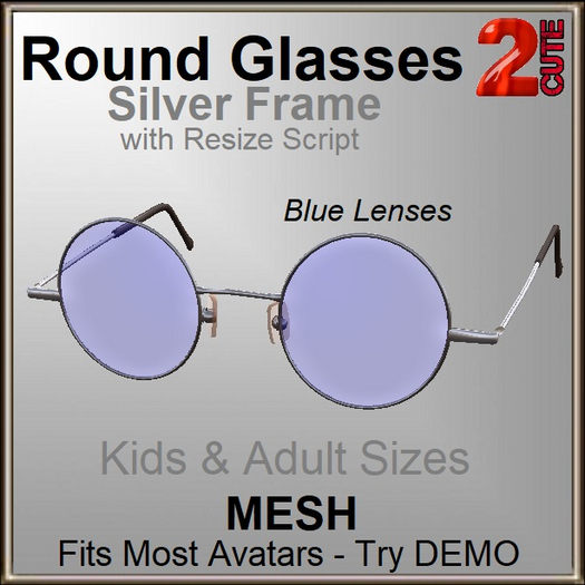 2cute Round Glasses -Silver /Blue Lense