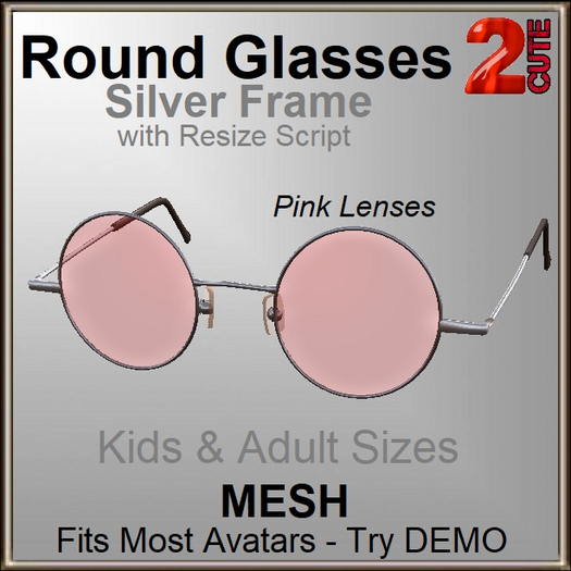 2cute Round Glasses -Silver /Pink Lense