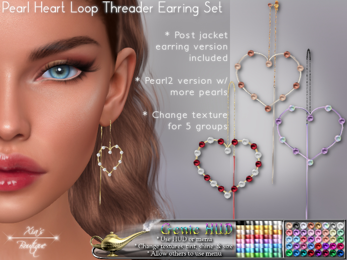 Pearl Heart Hoop Earrings Dangle Threader