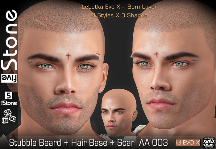Five Stone AA 003 Stubble Beard + Hair Base + Scar Evo -x