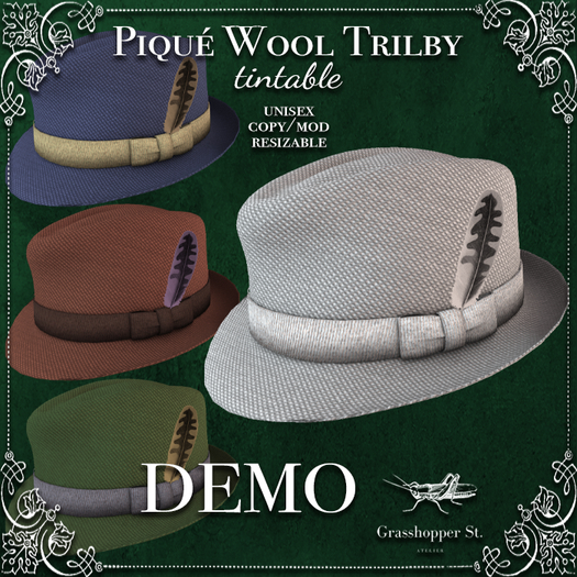 Grasshopper St Trilby Hat - Tintable Pique Wool DEMO